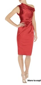 Karen Millen Red Italian Satin One Shoulder Sheath Dress Size 12 New With Tags - Picture 1 of 9