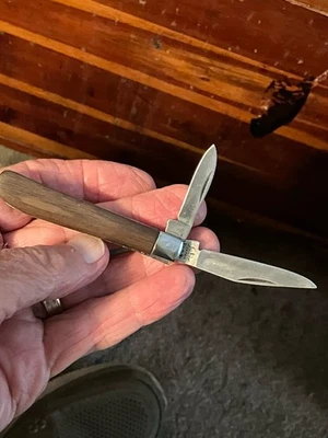 Vtg 3” SABRE JAPAN Stainless DOG LEG Wood Handles 2-Blade Folding Pocket Knife - Image 1 of 4