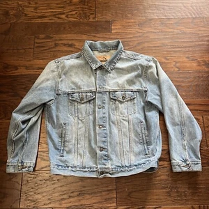 Vintage Jordache Jacket Mens XL Blue Pockets Denim Jean Distressed Western - Picture 1 of 3