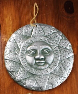 Terracotta Sun Wall Plaque Garden, Silver Coloured, Across 19cm/7.5" - Picture 1 of 3