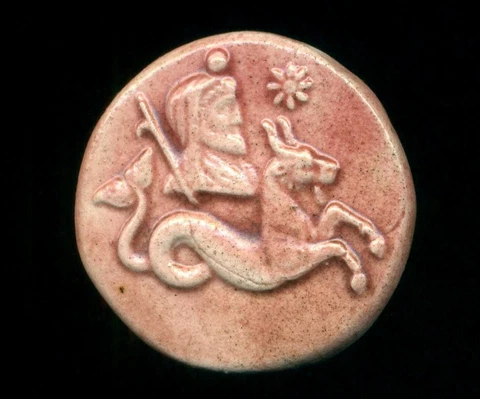 Capricorn the Goat-Vintage c.1940's Hand Made Quigley Ceramic Horoscope Button Cover