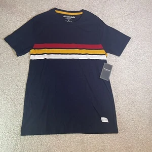 NWT Aeropostale Short Sleeve Men’s Navy Blue Multi Color Striped Size Medium - Picture 1 of 8