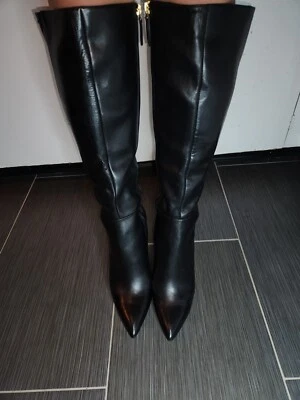 Nine West Knee High Boots Size 9 Black Pointed Toe Stiletto Heel Side Zip - Image 1 of 4