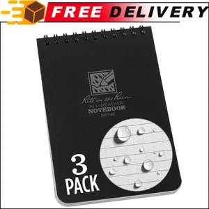 3pk Rite In The Rain Weatherproof Top-Spiral Notebook, 4" x 6", Black Cover - Picture 1 of 12