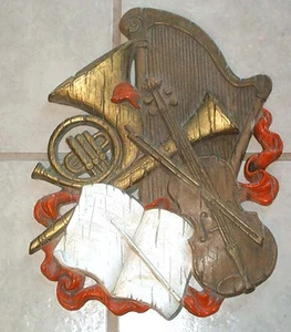 HOMCO Universal Statuary 1972 Lg Wall Plaque Music Instruments Harp,Violin,Horn - Picture 1 of 3