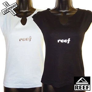 REEF 'GLIMMER MUSCLE' WOMENS T-SHIRT BLACK BLUE S M L UK 8 10 12 NEW RRP £15 - Picture 1 of 3
