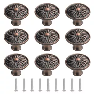 20 PCS Antique Dresser Knobs Round Pulls 35mm Diameter Vintage Flower Pattern... - Picture 1 of 5
