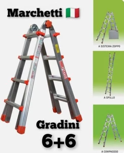 SCALA IN ALLUMINIO MULTIUSO MARCHETTI 6+6 GRADINI 6,30 MT - Foto 1 di 2