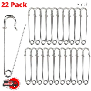 22 Pack Heavy Duty Steel Safety Pins Silver Extra Large Blankets Skirts Kilts 3" - Picture 1 of 6
