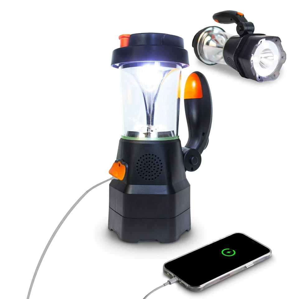 4in1 LED Lantern Rechargeable, Includes Crank Dynamo, Emergency Radio, Power Bank - Image 1 of 4