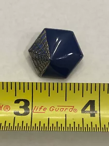 vintage cobalt blue glass button with silver spiderweb effect - Picture 1 of 5