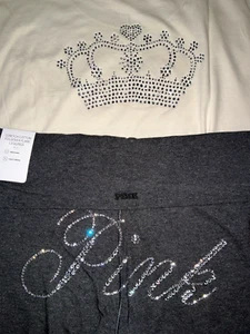 Victoria's Secret Campus-T-Shirt Pink Glitzer Strass + Schlagleggings L XL - Bild 1 von 16