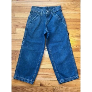 Vintage Levis Red Tab Carpenter Jeans Kids 8 Y2K Utility Denim Wide Leg Workwear - Picture 1 of 9
