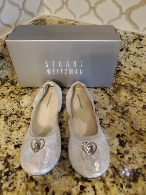 Silver Sparkle Stuart Weitzman Girls Rose Ballet Casual  Flats Shoes SZ 4 - Image 1 of 4