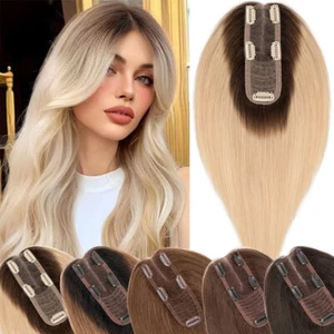2"x6" Clip in 100%Human Remy Hair Topper Hairpiece Hairline Parting Toupee Ombre - Picture 1 of 22