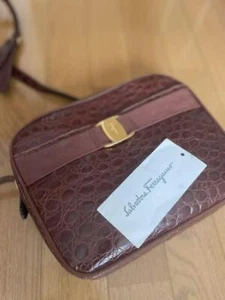 Salvatore Ferragamo Leather Shoulder Bag Auth Brown Medium Women From Japan - Picture 1 of 5