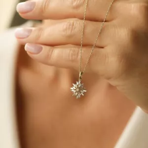 Moissanite Minimal Cluster Women Necklace Pendant 925 Sterling Silver - Picture 1 of 8