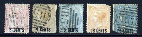 MAURITIUS Queen Victoria 1878 Surcharged Part Set Wmk Crown CC SG 83 to SG 88 Cover