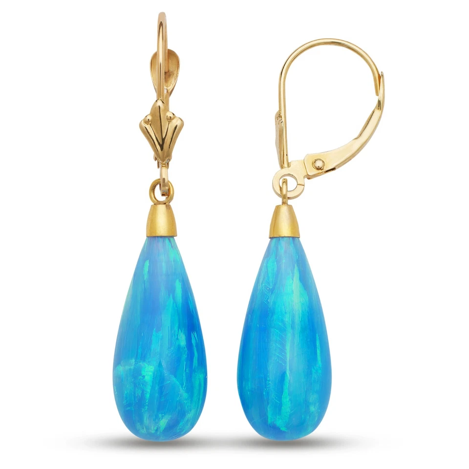 14k Yellow and White Gold Light Blue Opal Leverback Earrings - Image 1 of 1