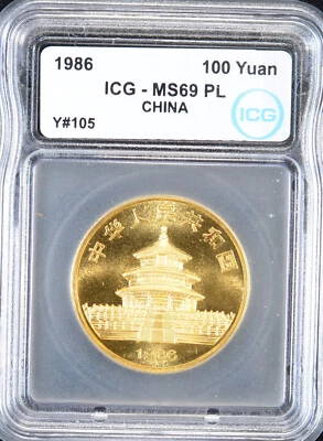 1986 China 100 Yuan 1 oz .999 Fine Gold Panda - ICG MS 69 PROOF LIKE - Image 1 of 2