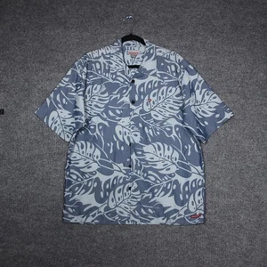 Quiksilver Mens Button Up Shirt Large Blue White Leaf Print Aloha Hawaiian - Picture 1 of 6