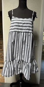 Shein Fit & Flare Kleid Damen Größe L grau/weiß gestreift ärmellos Sommer - Bild 1 von 8