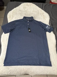 New Footjoy Bounce Print Performance Golf Polo Shirt Size XL Blue Wicking LOGO - Picture 1 of 8