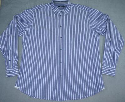 Camisa deportiva de manga larga Zegna para hombre 2XL azul a rayas mezcla de algodón con botones Foto 1 de 4