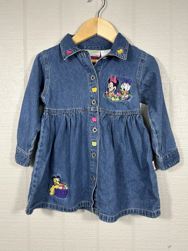 Vestido Denim Bebé Disney Vintage Años 90 2T 24 Meses Minnie Daisy Pluto Bordado Foto 1 de 4