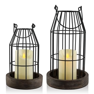 Farmhouse Lanterns - Set of 2 Rustic Home Decor with Flameless Candles, Wire ... - Bild 1 von 7