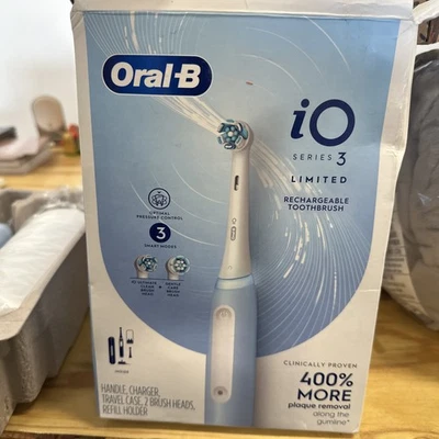 Oral-B iO Series 3 Limited Electric Toothbrush with Travel Case, Icey Blue - Image 1 of 4