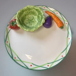 Vintage World Bizarre Gemüse Dip Platte 12" 3D Keramik handbemalt Ausbesserungen LESEN - Bild 1 von 8