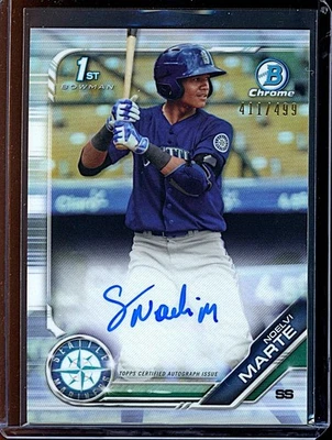 2019 Bowman Chrome Noelvi Marter Refractor Auto Rookie #411/499 - Image 1 of 2
