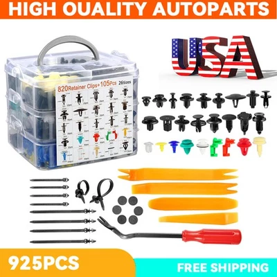 925PCS Car Retainer Clips & Fasteners Push Trim Clips Fender Rivet Bumper Kit - Image 1 of 4