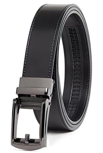 Genuine Leather Ratchet Belt for Men, Black Dress Belt for Men, Track Adjust ... - Picture 1 of 7
