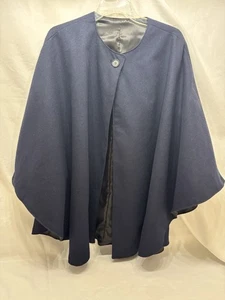 Vintage Woll Cape Damen gefüttert marine Mantel mit Knopf Schal Umhang Poncho ONE SIZE - Bild 1 von 6