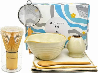 Matcha Whisk Set 7 Pcs, Ceramic Bowl, Bamboo Whisk, Scoop, Sifter & Holder - Image 1 of 4