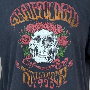 Grateful Dead Damen schwarzes bauchfreies Oberteil 1970 Grafik Totenkopf Rosen T-Shirt Größe 2X - Bild 1 von 5