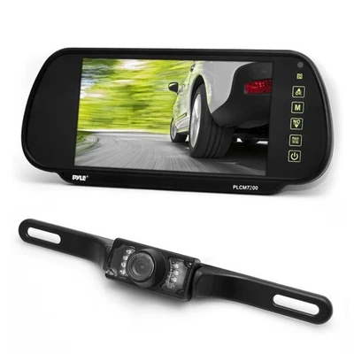 Pyle 7" Backup Mirror Monitor + License Plate Night Vision Camera Kit PLCM7200