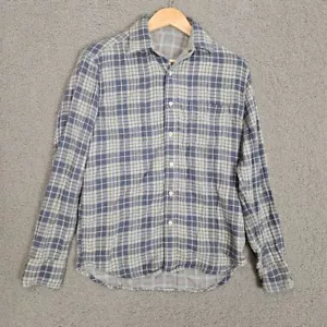 Faherty Flannel Reversible Shirt Mens Medium Blue Plaid Long Sleeve Button Up - Picture 1 of 8