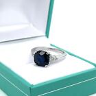 Gia Certified No Heat Blue Sapphire & Trillion Cut Diamond 3-Stone Ring