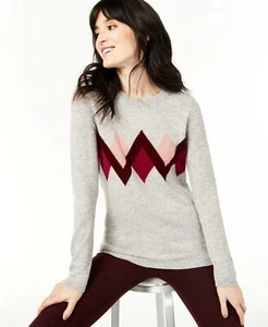 Charter Club Womens Cashmere Argyle Sweater, Grey S - Picture 1 of 3