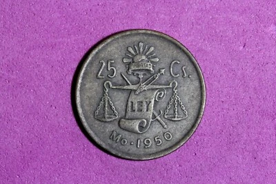 Moneda de 25 centavos de plata Mo México 1950 30 % #M22115 Foto 1 de 2
