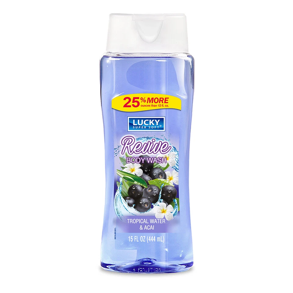 Jabón corporal Lucky Super Soft Revive. Fragancia de agua tropical y acai. 15 fl.oz Foto 1 de 3