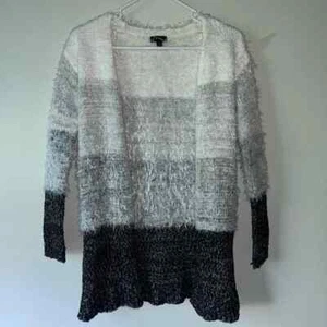 Art Class Grey and White Color Block Long Sleeve Fuzzy Open Front Cardigan, Sz L - Picture 1 of 4