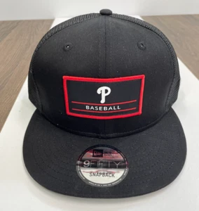 Mens Phillies Patch Hat Auth New Era Black Deck Trucker 9FIFTY Snapback OSFA Cap - Picture 1 of 10