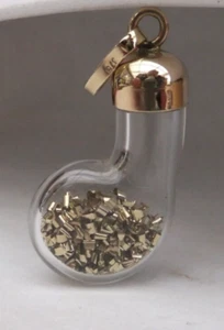 9 kt Gold Glas Anhänger Flasche 24 kt Gold Flocken an goldfarbenem Seil Kette 17" Zoll - Bild 1 von 16