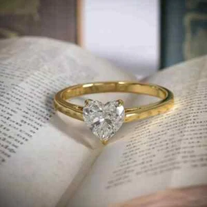 2.00Ct Heart-Cut Moissanite Solitaire Engagement Ring 14k Yellow Gold Plated - Picture 1 of 6