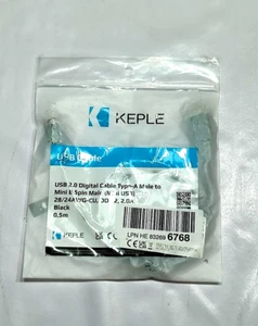 USB 2.0 Digital A Male to Mini B 5 Pin 0,5 m Keple high quality - Photo 1/2