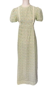 Vtg 70s Handmade Sheer Dress Prairie Cottagecore White Spring Green Floral Small - Picture 1 of 18